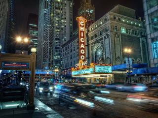 chicago city night, lights, buildings Wallpaper