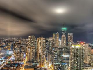 chicago, lights, night city Wallpaper