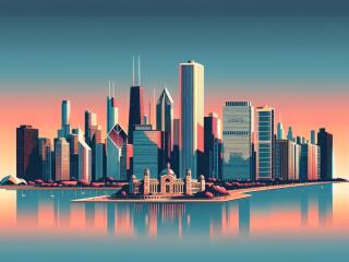 Chicago Skyline Sunset HD Digital wallpaper
