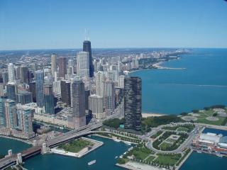 chicago, skyscrapers, grass Wallpaper