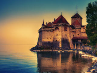 chillon castle, switzerland, lake geneva wallpaper