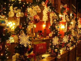 christmas ornaments, snowflakes, cafes wallpaper
