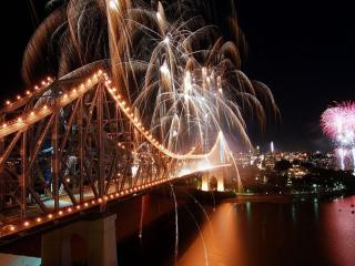 city, bridge, fireworks Wallpaper