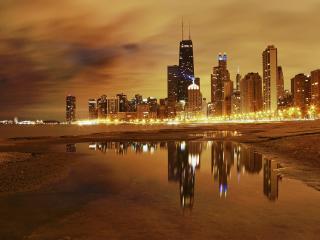 city,  ​​chicago, night wallpaper