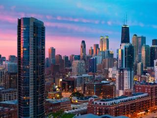 city, chicago, sunset wallpaper
