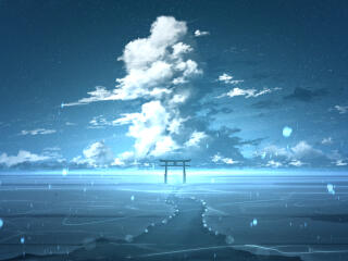 Cloudy Landscape Digital Anime Art wallpaper