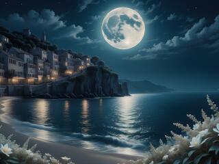 Coastside Landscape HD Moon Night wallpaper