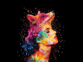 Colorful Closed Eyes Wolf Head Women Face wallpaper
