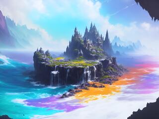 Colorful Fantasy Castle AI Art wallpaper