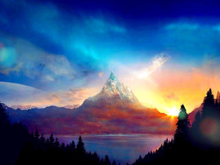 Colorful Mountain Under Blue Sky wallpaper