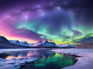 Colorful Northern Lights HD Snow Mountains wallpaper
