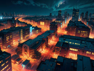 Cool Anime City Night View wallpaper