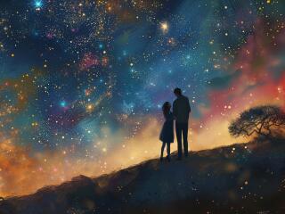 Couple Portrait in Romantic Night Sky wallpaper