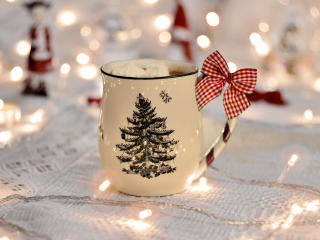 cup, garland, new year wallpaper