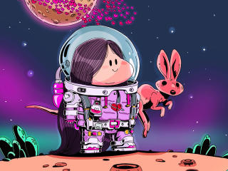 Cute Astronaut Little Girl with Kangaroo wallpaper