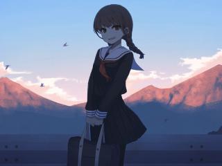 Cute Brown Hair Anime Girl Waiting wallpaper