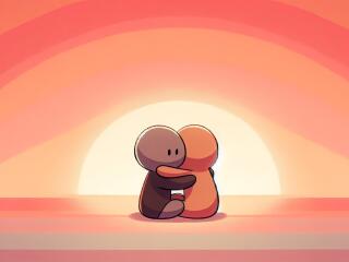 Cute Friends Hug 4K Digital Avatar Art wallpaper