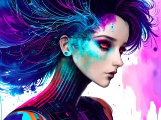 Cyber Woman Glitch AI Art 2023 wallpaper