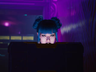 Cyberpunk Cyborg Blue Hair Girl wallpaper