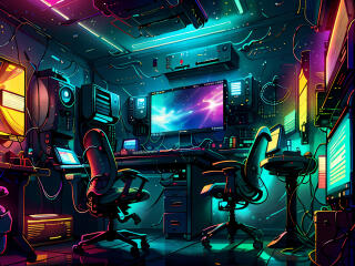 Cyberpunk Desk HD AI Art wallpaper