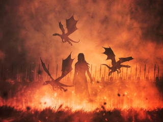 Daenerys Targaryen and Dragons In Fire wallpaper