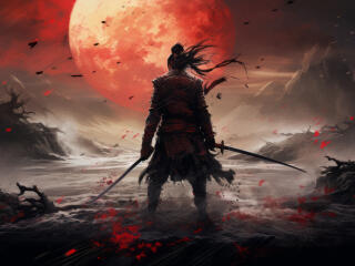 Dangerous Samurai in Red Full Moon wallpaper