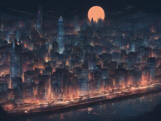 Dark Building Night Cityscape AI Wallpaper