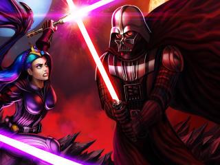 Darth Vader vs Jedi Queen 4K wallpaper