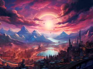Dawn of the Cosmic City Cool Art wallpaper