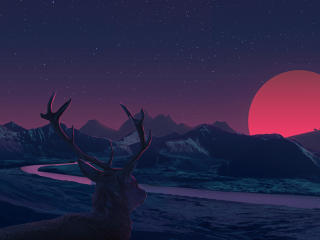 Deer Staring At Sunset Anime wallpaper
