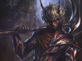 demon, horns, scythe wallpaper