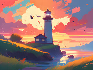 Digital Lighthouse 4K Sunset View wallpaper