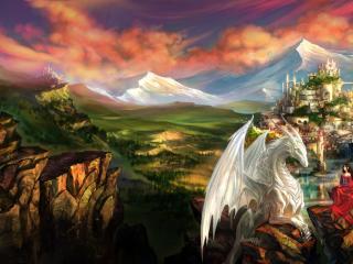 dragon, castle, princess Wallpaper