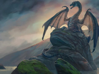 dragon, rock, art wallpaper
