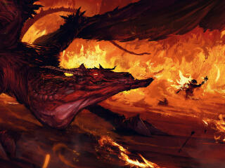 Dragon Through the fire and flames Art wallpaper