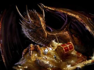 dragon, treasure, gold wallpaper