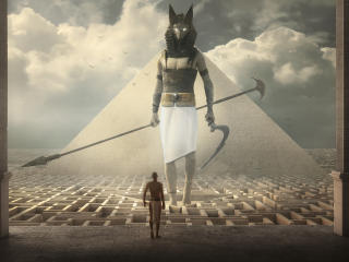 Egypt Warrior Illustration Anubis Pyramid Fantasy Art wallpaper