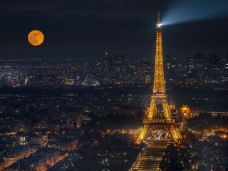 Eiffel Tower Cityscape In Moon Night wallpaper