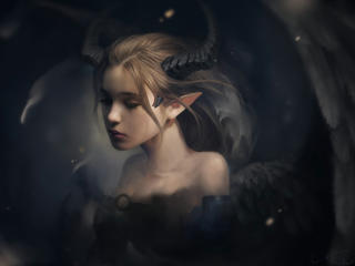 elf, horns, fantasy Wallpaper