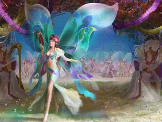 fairies, wings, musical instruments wallpaper