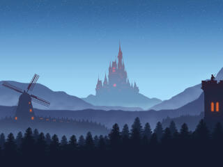 Fantasy Castle HD Blue Night wallpaper