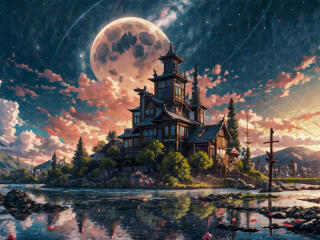 Fantasy Castle HD Moon Ai 2023 Art wallpaper