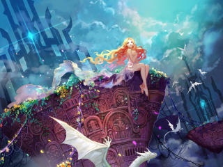 Fantasy Girl Long Hair In Dragon Dress Wallpaper