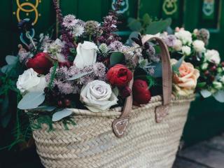 flowers, basket, bouquet wallpaper