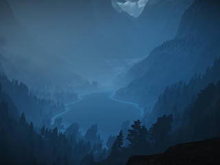 Foggy Valley With A Lake Wallpaper