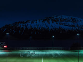 football field, night, lawn Wallpaper