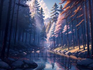 Forest 4K Large Trees Artistic wallpaper