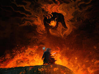 Gandalf vs Balrog Fire Battle 4K The Lord of the Rings wallpaper