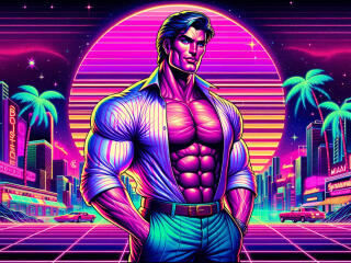 Giga Chad Retro Neon Meme HD Colorful Art Wallpaper