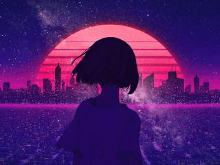 Girl and Synth Retro Wave wallpaper